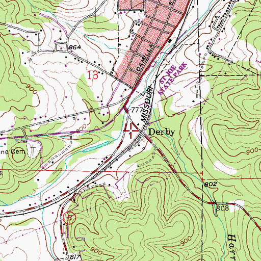 Topographic Map of Derby, MO
