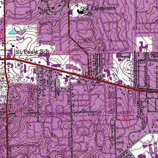 Topographic Map of Des Peres, MO