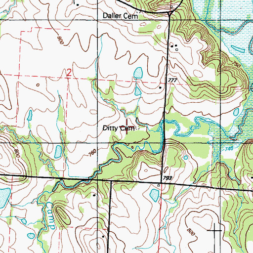 Topographic Map of Ditty Cemetery, MO