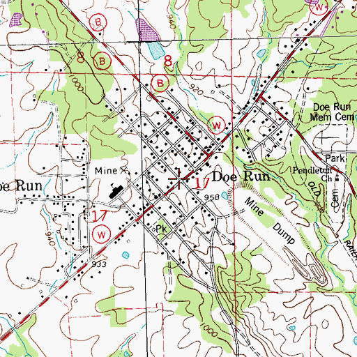 Topographic Map of Doe Run, MO
