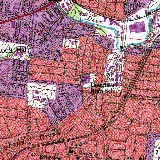 Topographic Map of Douglass High School, MO