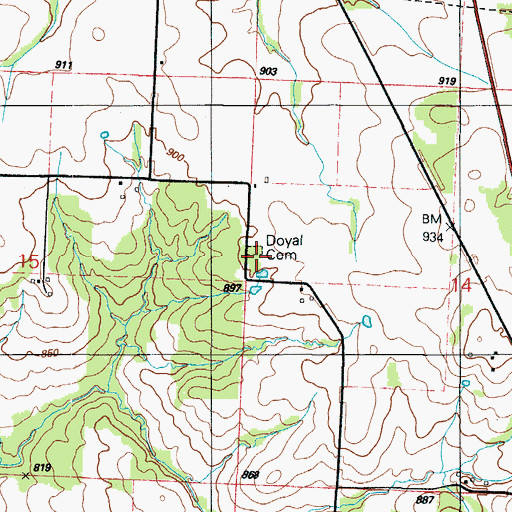 Topographic Map of Doyal Cemetery, MO