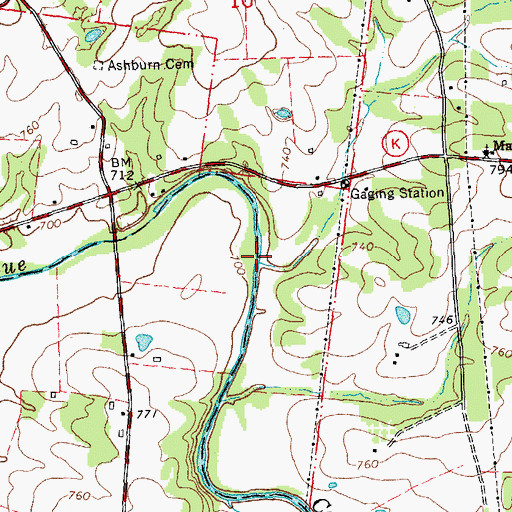 Topographic Map of Dry Branch, MO