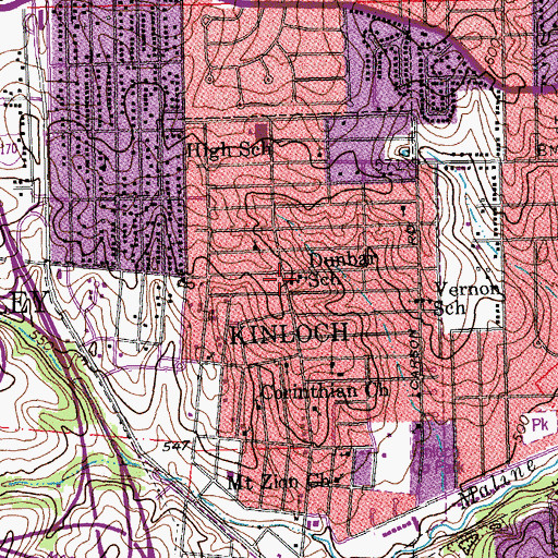 Topographic Map of Dunbar School, MO