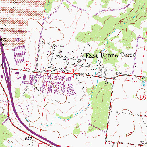 Topographic Map of East Bonne Terre, MO