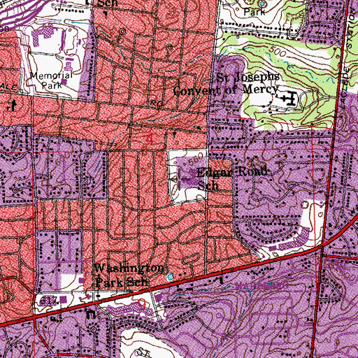 Topographic Map of Edgar Road School, MO
