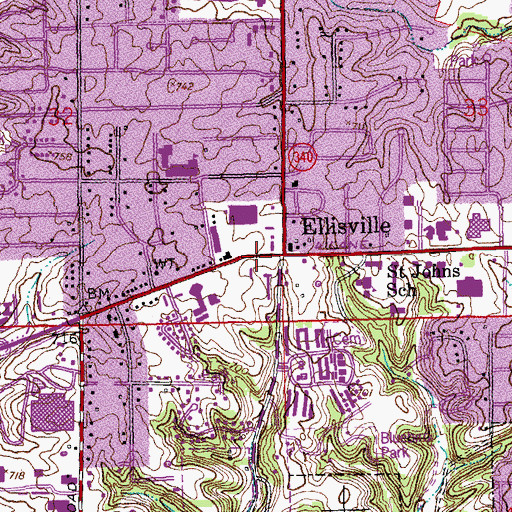 Topographic Map of Ellisville, MO