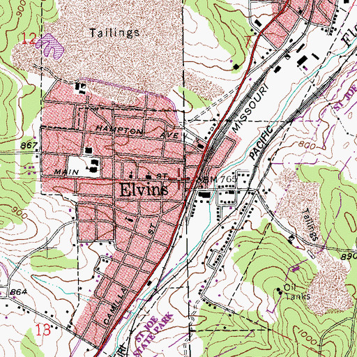 Topographic Map of Elvins, MO
