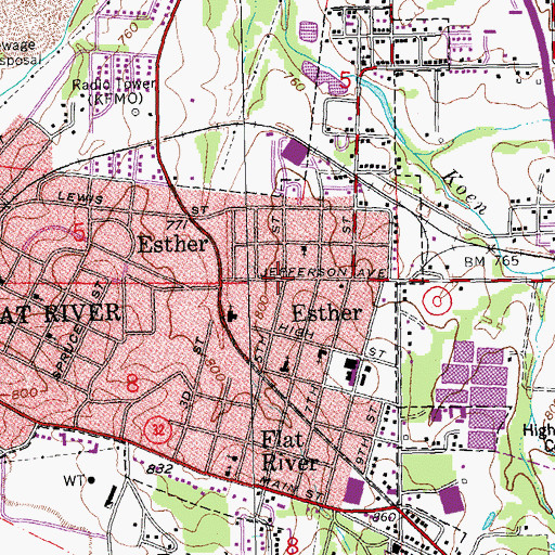 Topographic Map of Esther, MO