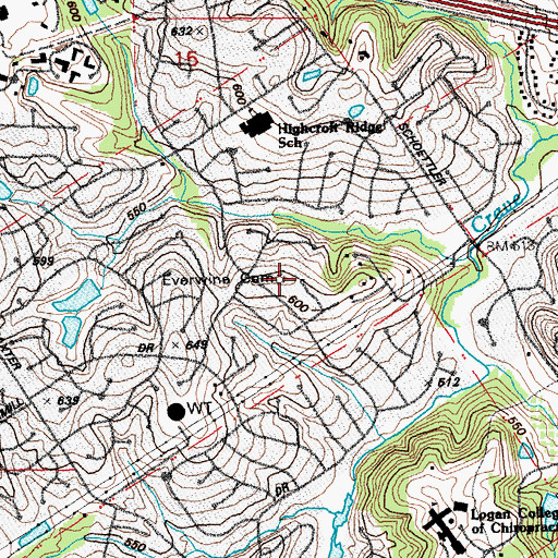 Topographic Map of Everwine Cemetery, MO