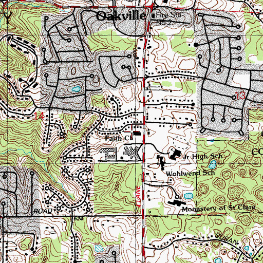 Topographic Map of Faith Church, MO