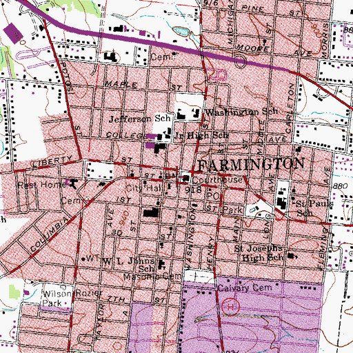 Topographic Map of Farmington, MO