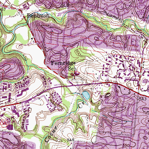 Topographic Map of Fernridge School, MO