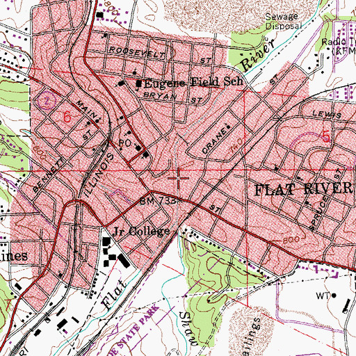 Topographic Map of Flat River, MO