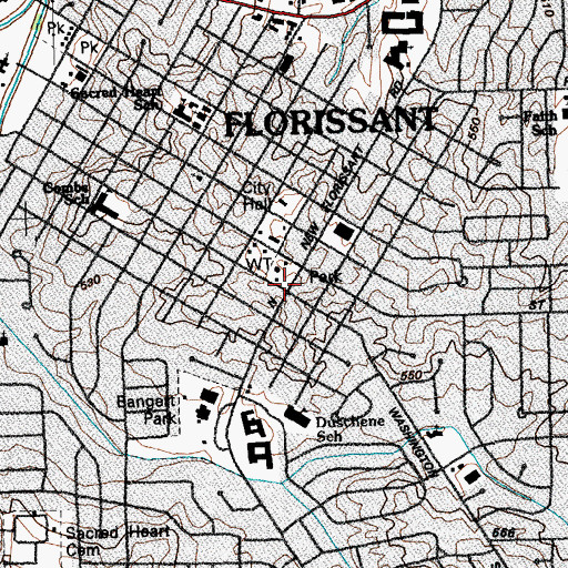 Topographic Map of Florissant, MO