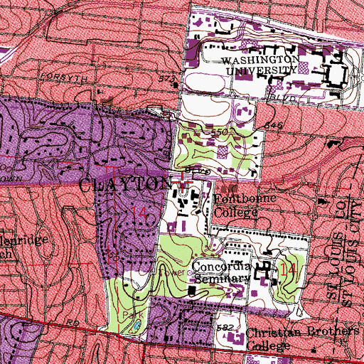 Topographic Map of Fontbonne University, MO