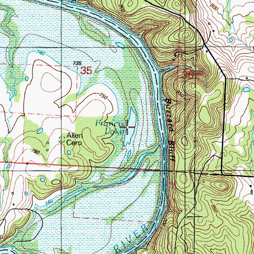 Topographic Map of Francis Lake, MO