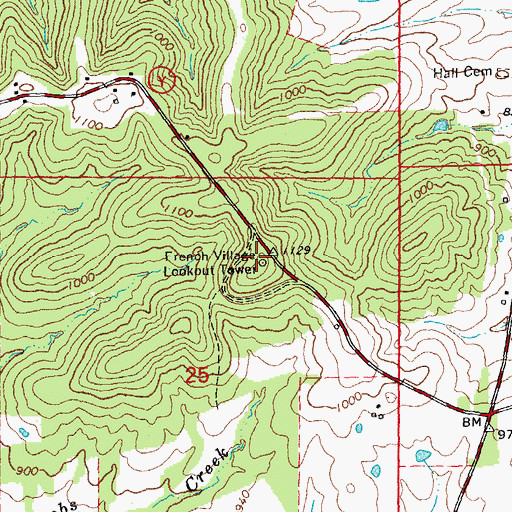 Topographic Map of French Village Lookout Tower, MO