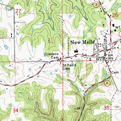 Topographic Map of Friedens Cemetery, MO