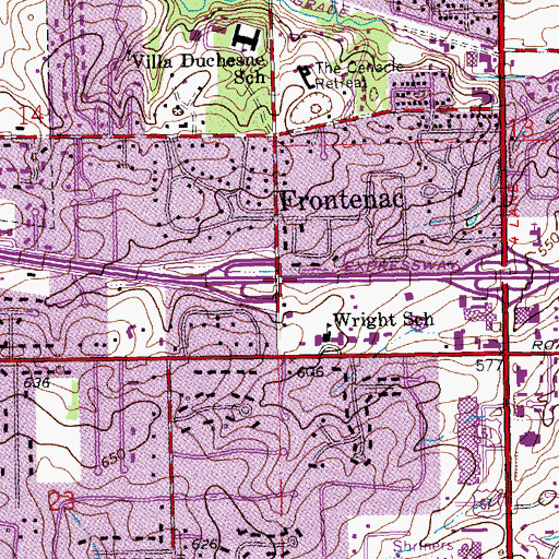 Topographic Map of Frontenac, MO