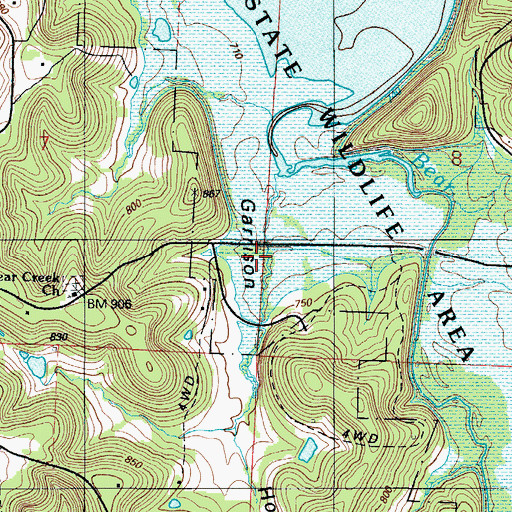 Topographic Map of Garrison Hollow, MO
