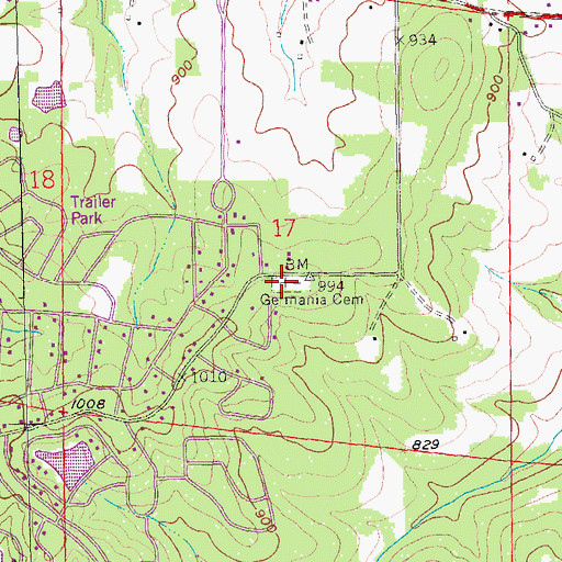 Topographic Map of Germania Cemetery, MO