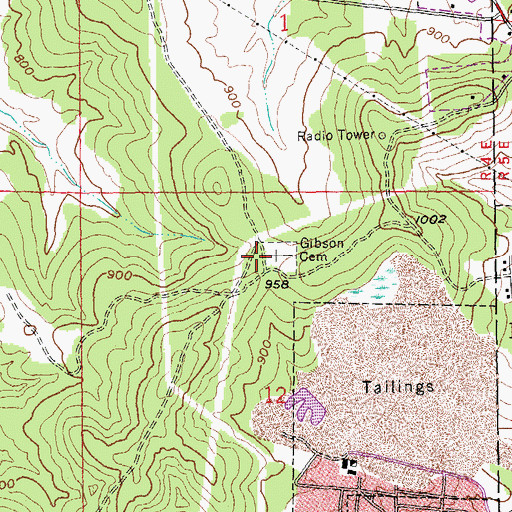 Topographic Map of Gibson Cemetery, MO