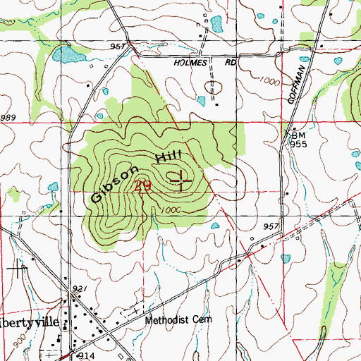 Topographic Map of Gibson Hill, MO