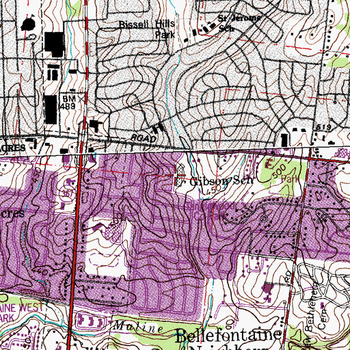 Topographic Map of Gibson School, MO