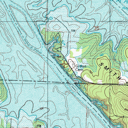 Topographic Map of Gilbert Cemetery, MO