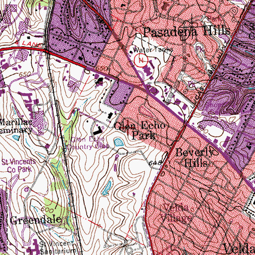 Topographic Map of Glen Echo Park, MO