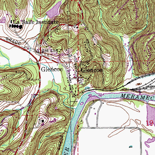 Topographic Map of Glencoe, MO