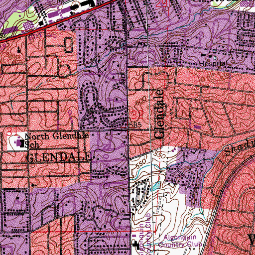Topographic Map of Glendale, MO