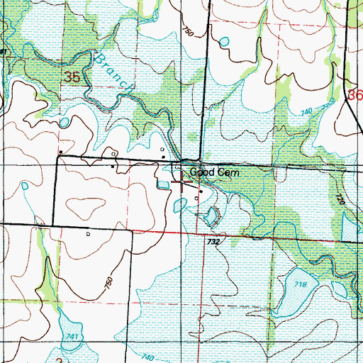 Topographic Map of Good Cemetery, MO
