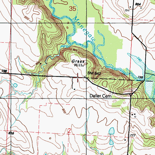 Topographic Map of Grass Hill, MO