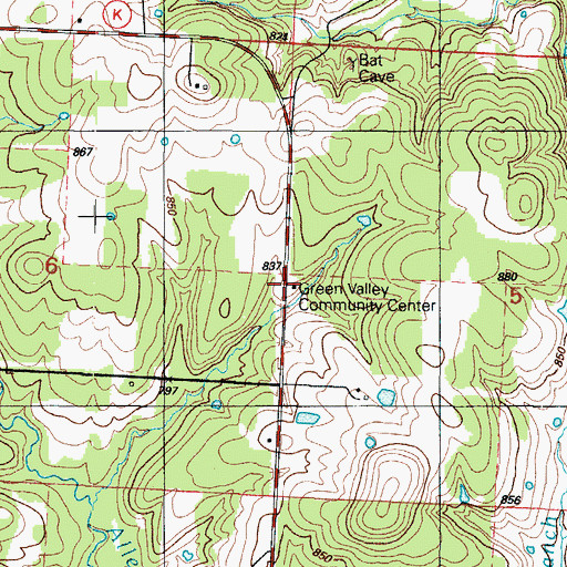 Topographic Map of Green Valley School (historical), MO