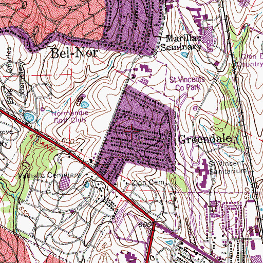 Topographic Map of Greendale, MO