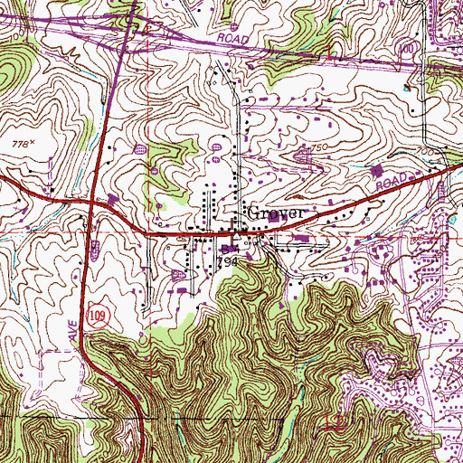 Topographic Map of Grover, MO
