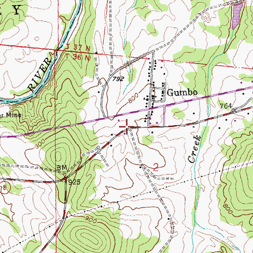 Topographic Map of Gumbo, MO