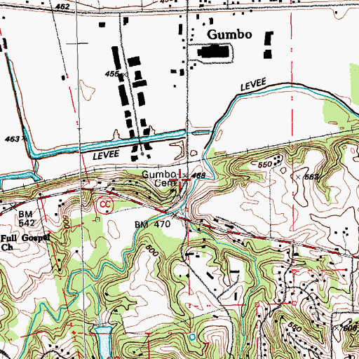 Topographic Map of Gumbo Church, MO