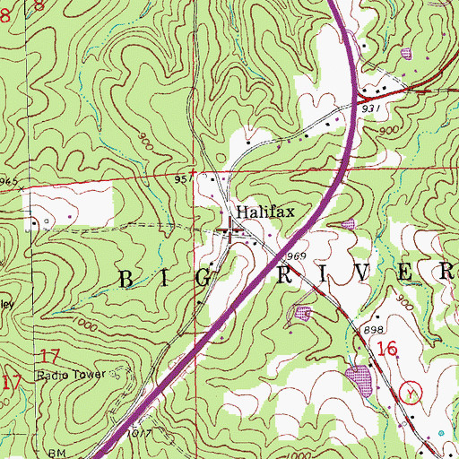 Topographic Map of Halifax, MO