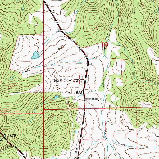 Topographic Map of Hall Cemetery, MO
