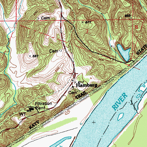 Topographic Map of Hamburg, MO