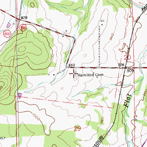 Topographic Map of Hamilton Cemetery, MO