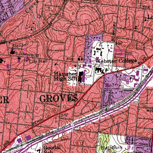 Topographic Map of Hamsher High School, MO