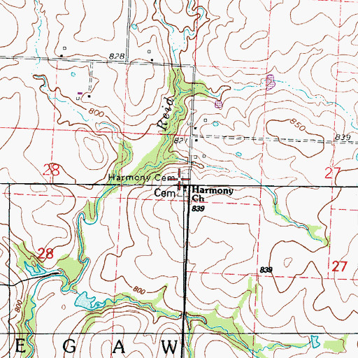 Topographic Map of Harmony Cemetery, MO