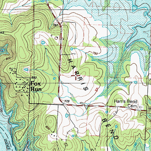 Topographic Map of Harris Bend, MO