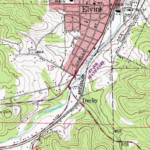 Topographic Map of Harris Branch, MO