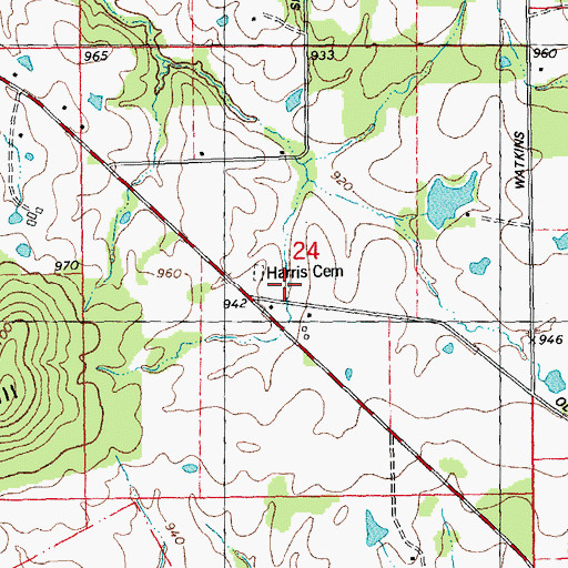 Topographic Map of Harris Cemetery, MO