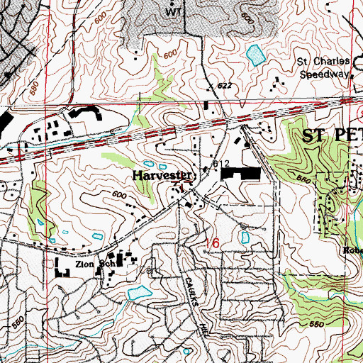 Topographic Map of Harvester, MO